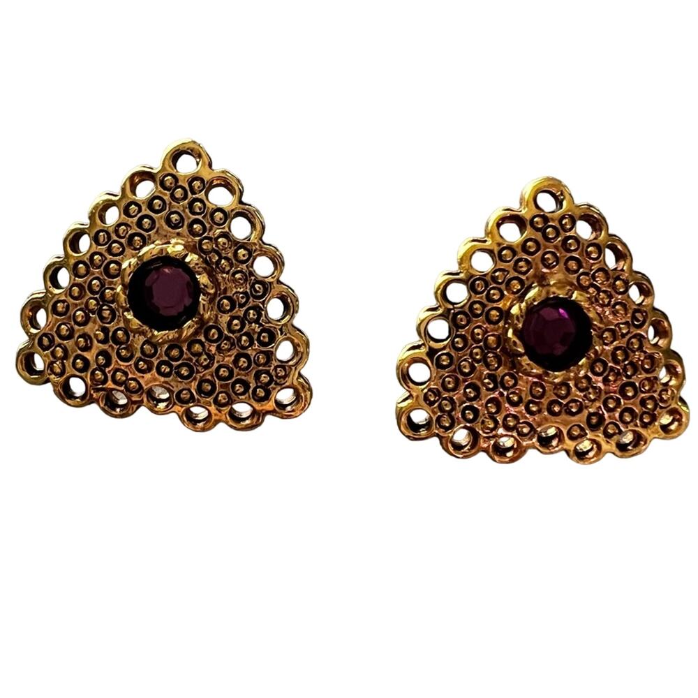 Vintage Gold Tone Purple Gemstone Earrings
